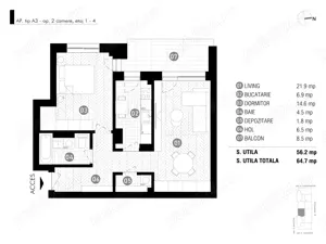 Antracit Coandă    ap. 2 camere    64,7 mp total utili - imagine 5
