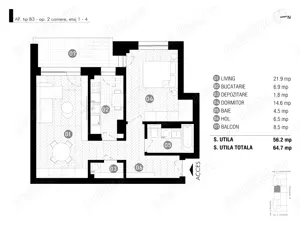 Antracit Coandă    ap. 2 camere    64,7 mp total utili - imagine 2