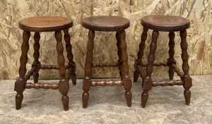 3 buc Scaunel Vintage din Lemn masiv stil rustic; Taburet; Scaun