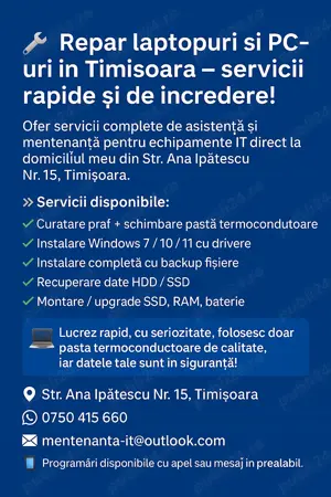 Instalare Windows 7   10   11 si mentenanta pentru echipamente IT