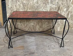 Masuta de cafea cu cadru din fier forjat; Masuta pentru terasa gradina