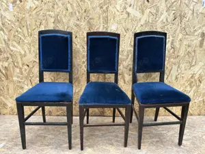 Set 3 Scaune Vintage cu Sezut si spatar tapitat; Scaun din lemn