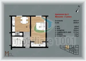 Apartamente cu 2 și 3 camere, imobil nou, mansarda, zona centrala - imagine 5