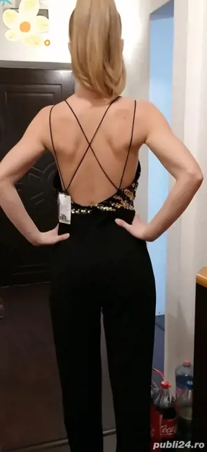 Salopeta neagră Mango paiete S  - imagine 3