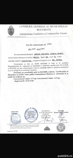 vand cripta cu 3 locuri Bellu