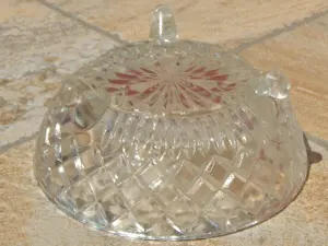 Fructiera din sticla cristal cu 3 picioare veche diam total 16 cm - imagine 4