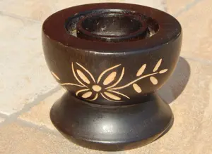 Suport lumanari lemn natural motive africane