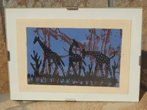 Tablou textil protectie sticla motive africane girafe savana 18x13 cm - imagine 2