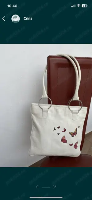 MUSETTE geanta alba din piele cu captuseala