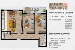 Metrou Berceni 3 camere 80 mp cu AC inclus - imagine 2