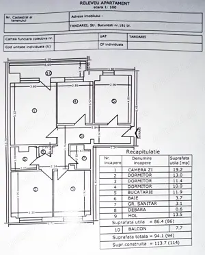 Apartament central 4 camere Tandarei