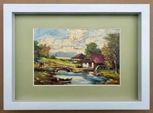 Toader Schipor Tablou Peisaj de Toamnă cu Moară, Pictura în ulei, inramat 24x33cm