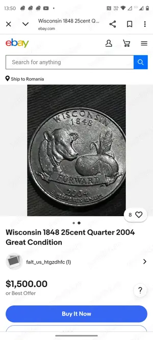 vand moneda foarte rara si valoroasa Wisconsin1848 - imagine 2