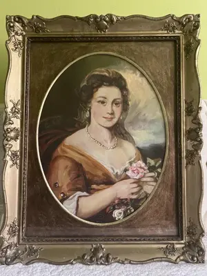 Vând tablou vechi, ramă originală lemn aurit in stare perfecta