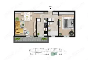 Apartament 2 camere, cu balcon spațios langa Lacul Morii