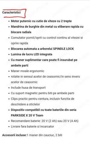 Autofiletanta Parkside 20V cu percuție 3 in 1 Funcții,Sigilată - imagine 2