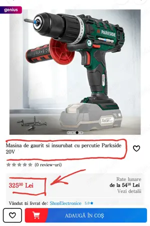 Autofiletanta Parkside 20V cu percuție 3 in 1 Funcții,Sigilată