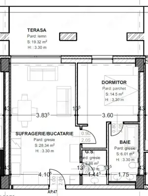 Apartament de vanzare, cu 2 camere, 71 mp, terasă 19 mp, zona centrala