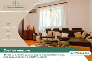 Casa cu 4 camere, centrala proprie si panouri fotovoltaice, zona Bujac, Arad