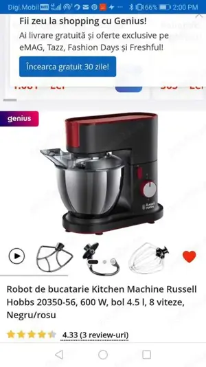 Robot malaxor mixer metalic Russell Hobbs 700 w, 4,5l, 20350-56 - imagine 5