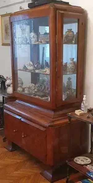 Vitrina usi laterale Sticla Cristal lemn Art Deco - Bufet cu 2 usi si Manare Bronz - imagine 2