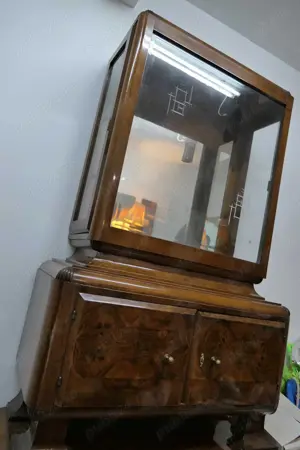 Vitrina usi laterale Sticla Cristal lemn Art Deco - Bufet cu 2 usi si Manare Bronz