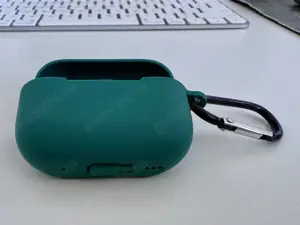 Husa Silicon Protectie pentru Apple AirPods Pro 1 din silicon moale - breloc carabina - verde - imagine 3