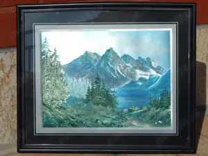 Tablou cu protectie sticla - pictura cu efect 3D peisaj montan cu lac