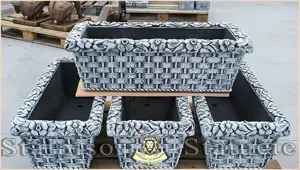 Jardinieră ornament flori, gri patinat, model J14.