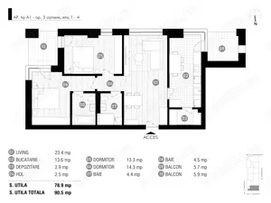 Antracit Coanda - ap 3 cam, spatios, 90,5 mp total utili - imagine 11