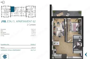 Apartament cu 2 camere, 53 mp, Ansamblu Rezidential, zona RIVUS - imagine 2
