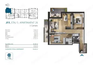 Apartament cu 3 camere, 82 mp, Ansamblu Rezidential, zona RIVUS - imagine 2
