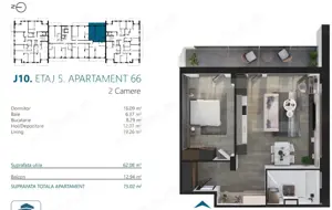 Apartament cu 2 camere, 62 mp, Ansamblu Rezidential, zona RIVUS - imagine 2
