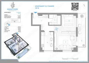 Adamant Towers apartament 1 camera tip 1E, 56,8 mp FINALIZAT - imagine 9