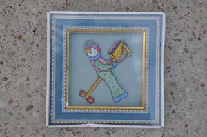 Tablou mic vintage, camera copii, rama de lemn