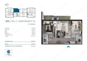 Apartament cu 3 camere, 80 mp, Ansamblu Rezidential, zona RIVUS - imagine 2
