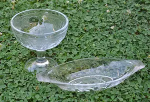 Set 2 piese sticla, cupa si bol pt.fructe, dulciuri