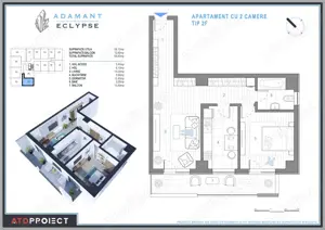 ADAMANT ECLYPSE, 2 camere decomandat, TIP 2F, 69.9mp