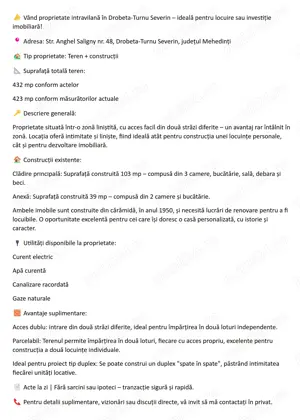  Vând proprietate intravilană în Drobeta-Turnu Severin 