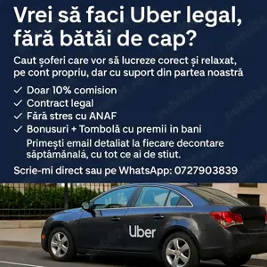 Șofer Uber Bolt   Câștigă 8000+ RON lunar! 0 taxe ascunse!
