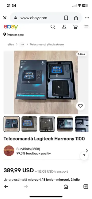 Logitech HARMONY 1100 Telecomanda SMART Universală La Cutie ca NOUĂ  - imagine 2