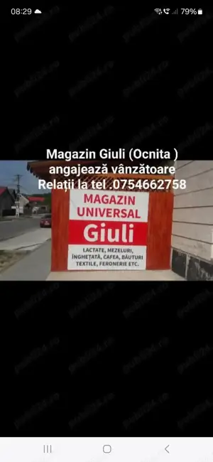 Magazin Giuli Ocnita (Ocnele Mari) angajează vanzatoare