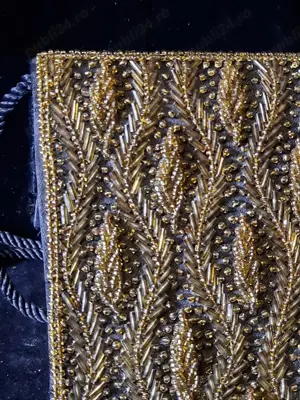 Geantă, poseta de seară din satin negru de epocă - imagine 4