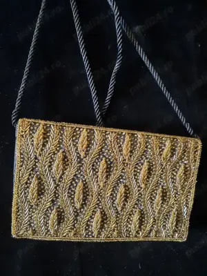 Geantă, poseta de seară din satin negru de epocă - imagine 5