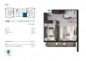 Apartament cu 2 camere, 62 mp, Ansamblu Rezidential, zona RIVUS - imagine 2
