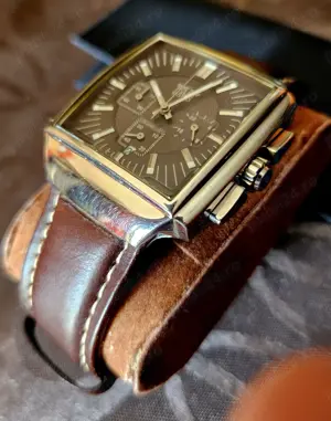 Ceas cronograf DAVIS 42mm curea piele, carcasa inox + geam cristal