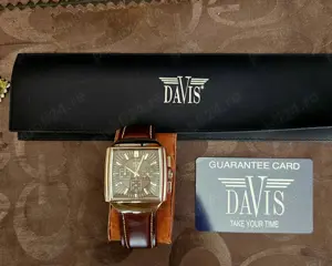 Ceas cronograf DAVIS 42mm curea piele, carcasa inox + geam cristal - imagine 2