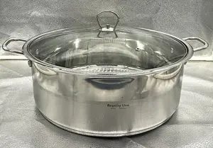 Cratita inox 14L fund triplu + capac sticla abur