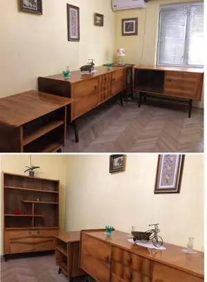 Mobila veche, set 5 piese din lemn masiv cu furnir de nuc   stare foarte buna