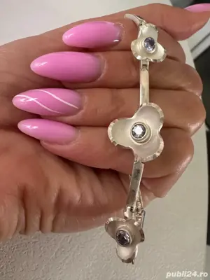 set argint 925, colier, bratara si cercei model floral  - imagine 2